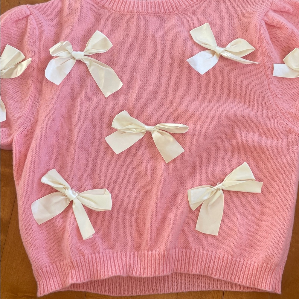 Pink Bow-Embellished Crew Neck Sweater - Picture 7 of 8